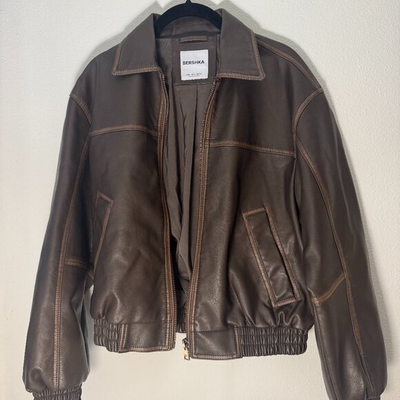 NWOT Bershka faux leather oversized jacket in brown - Picture 1 of 5